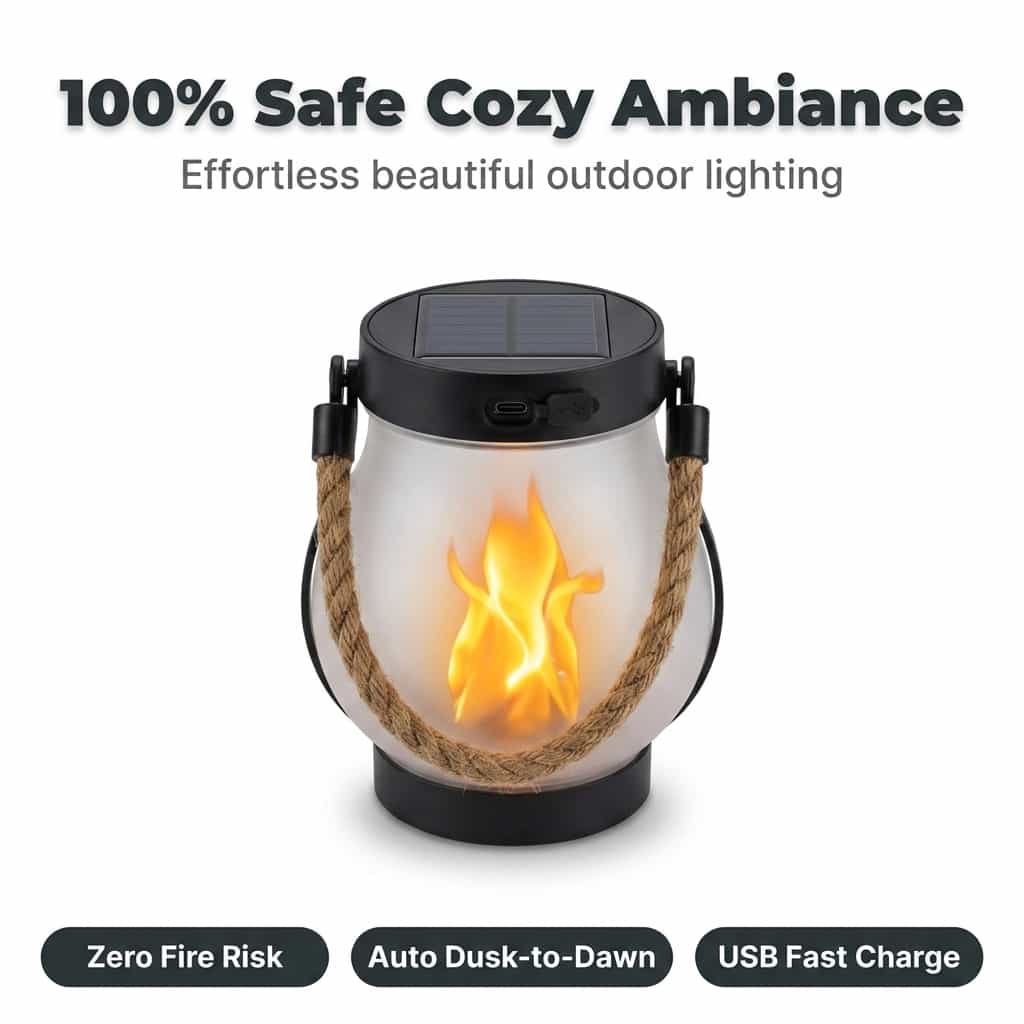 The EverFlame Solar Lantern - A Perfect Flame, Every Night in use
