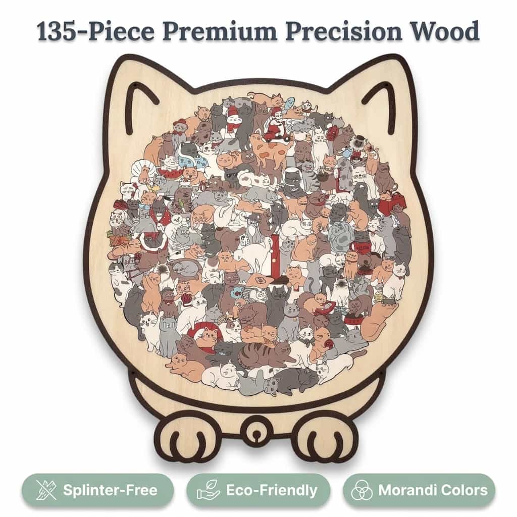 CatCraft™ - Premium puslespill med 135 trebrikker av katt