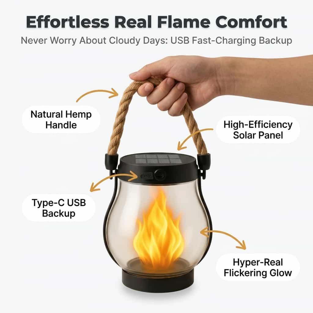 The EverFlame Solar Lantern - A Perfect Flame, Every Night close-up detail