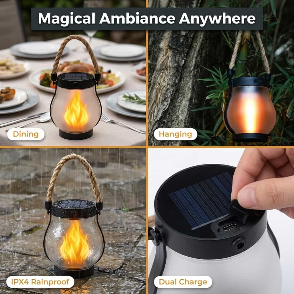 The EverFlame Solar Lantern - A Perfect Flame, Every Night features overview