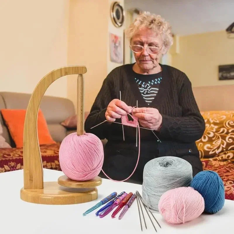 Trehåndtak for garnholder, roterende strikkeverktøy, heklegarnholder, magnetisk trådsnelle, ullkulevikler, roterende spinner