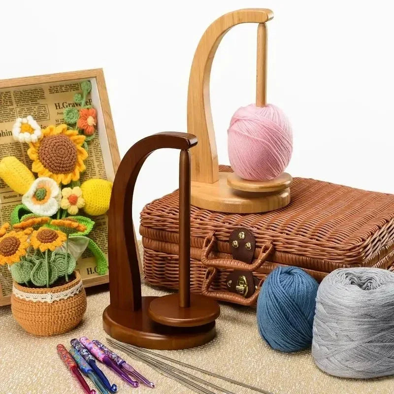 Trehåndtak for garnholder, roterende strikkeverktøy, heklegarnholder, magnetisk trådsnelle, ullkulevikler, roterende spinner