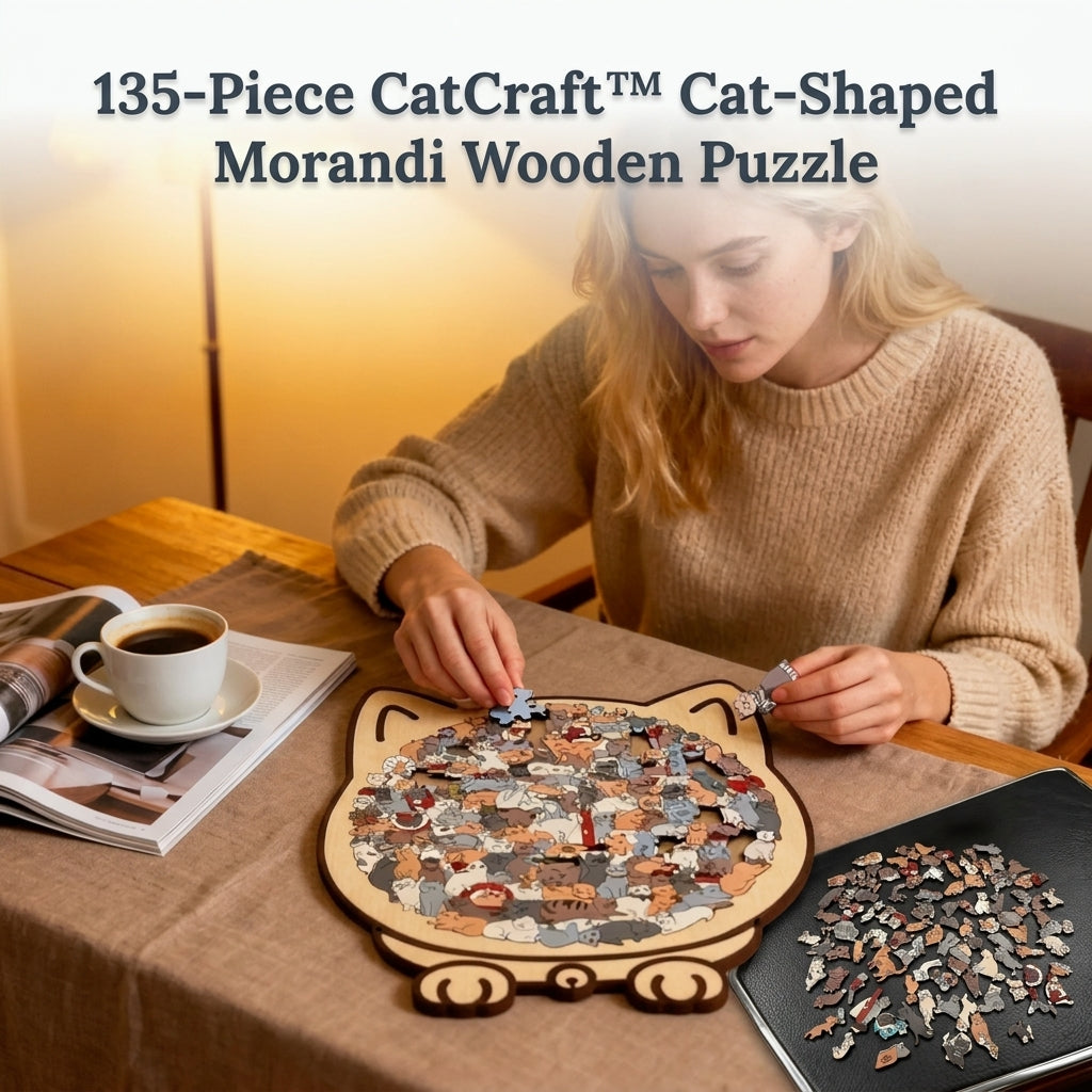 CatCraft™ - Premium puslespill med 135 trebrikker av katt