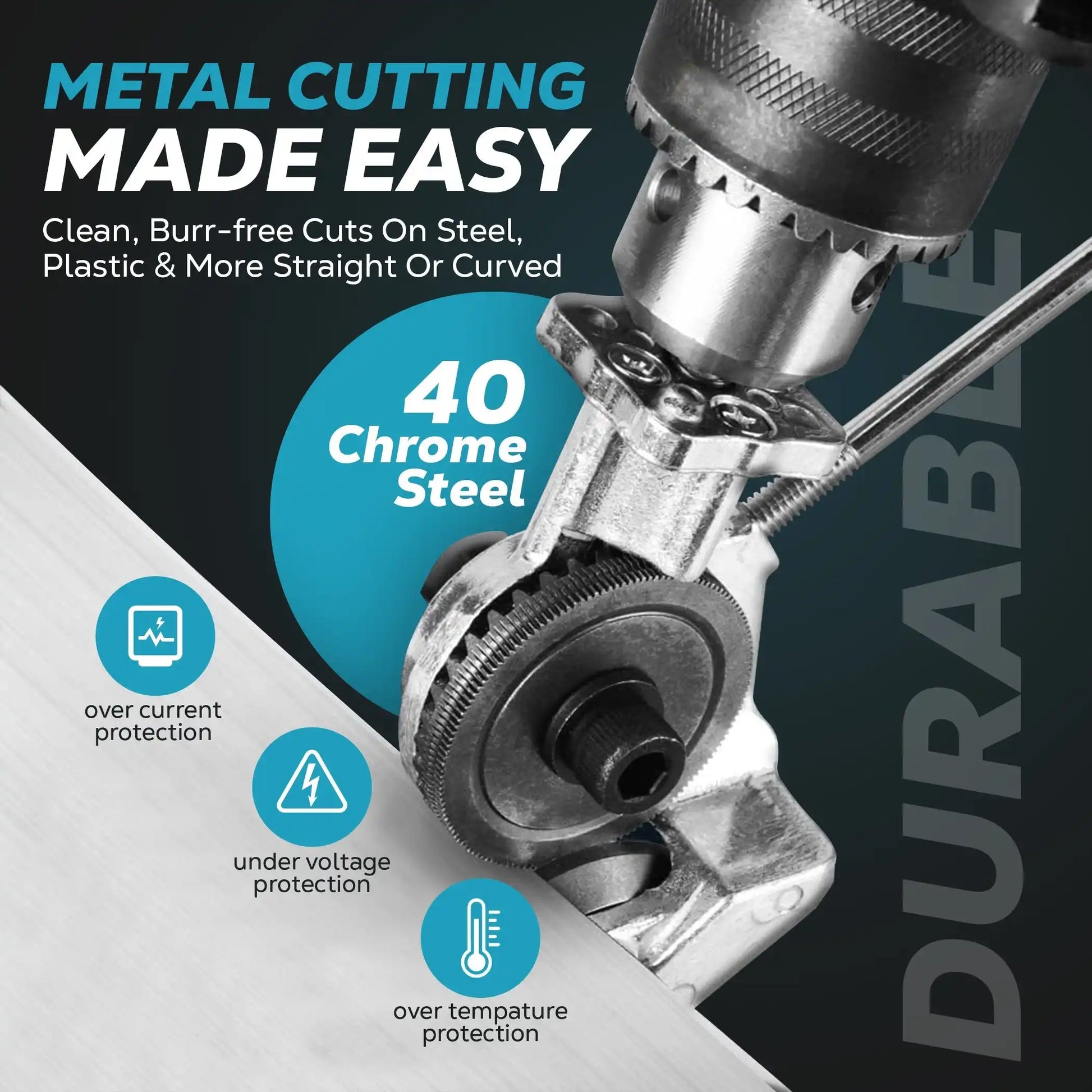 PowerCut - Electric Drill Metal Cutter Attachment in use